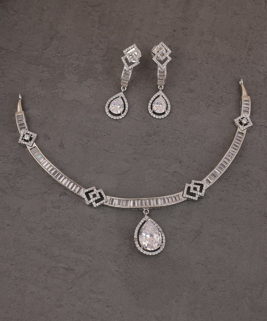 Crystal Studded Clear Drop Artificial Diamond Necklace Set