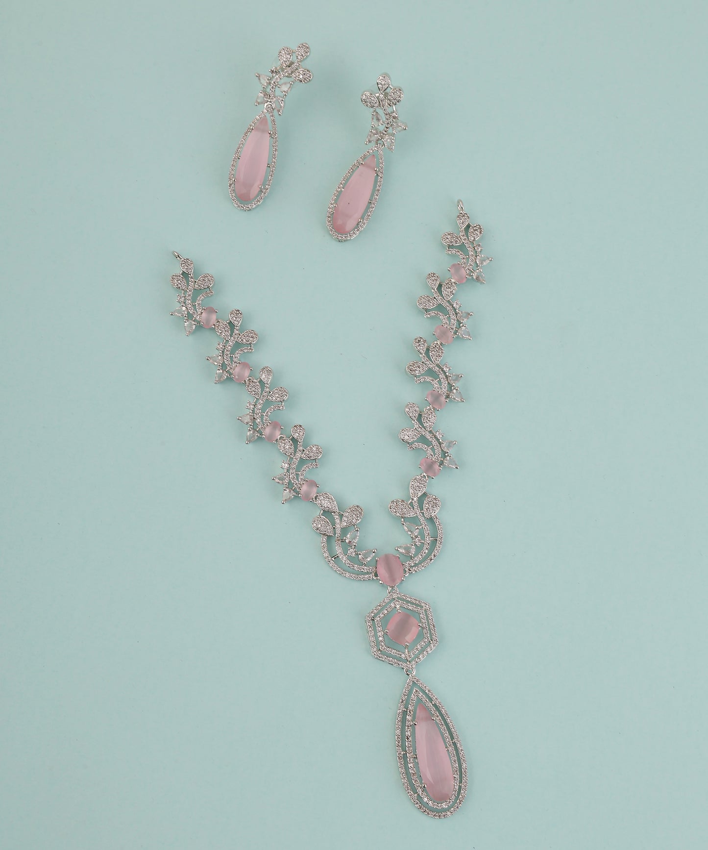 Baby Pink Designer Artificial Diamond Necklace Set
