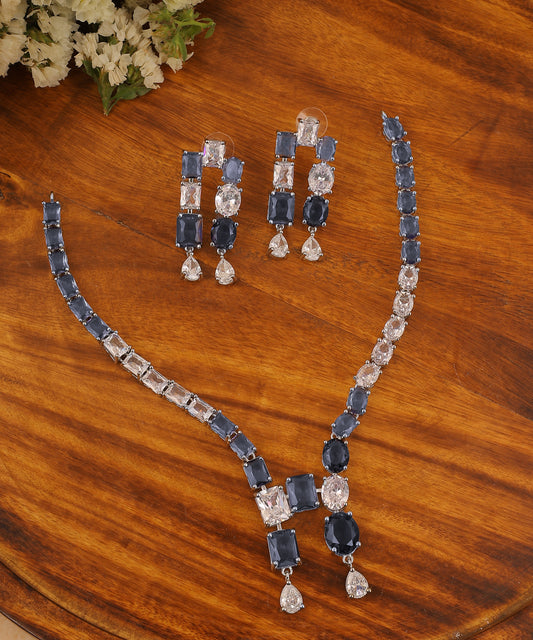 Crystal And Violet Stone Artificial Diamond Necklace