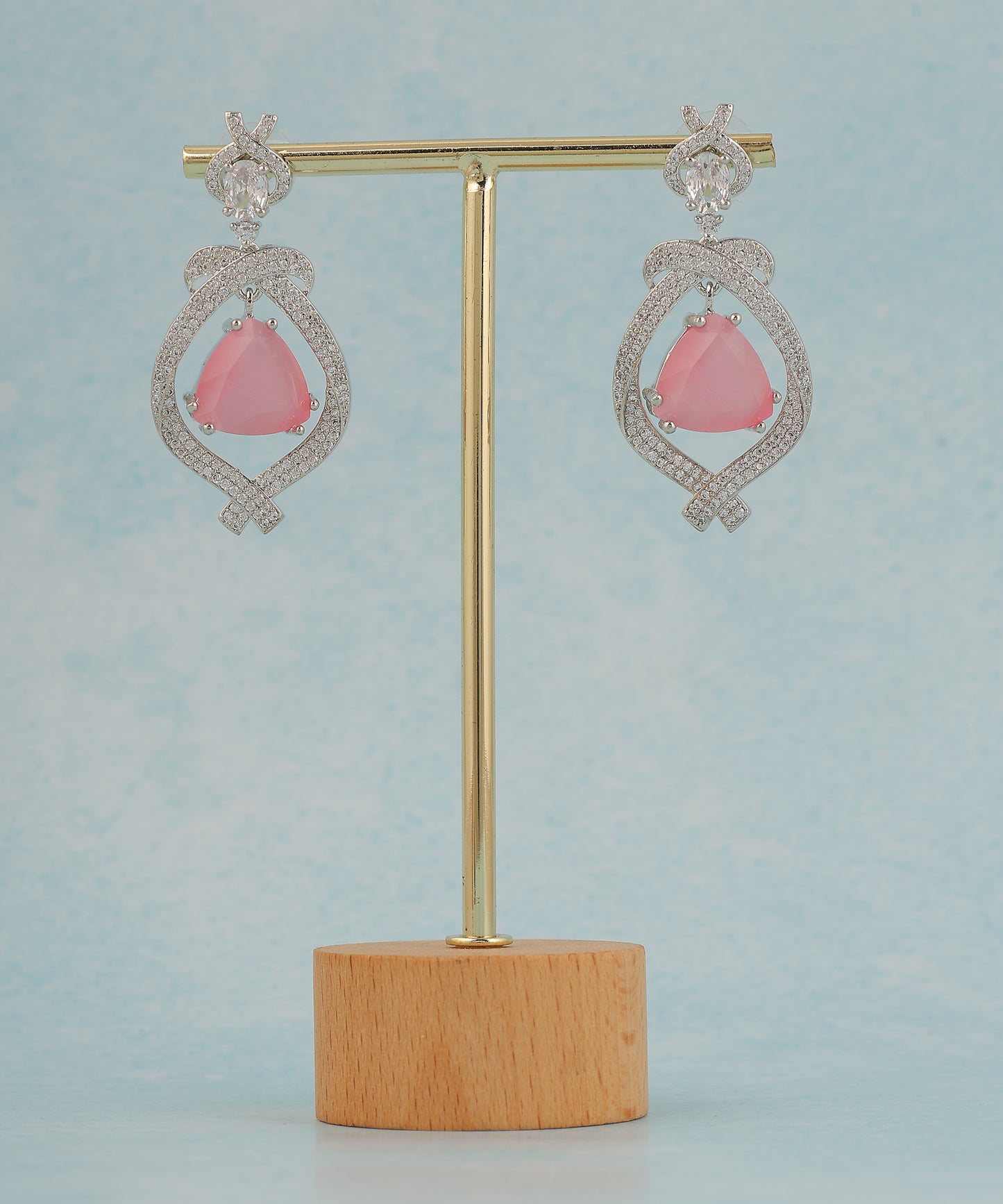 Baby Pink And Rhinestones Drop Earrings