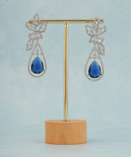 Sapphire And Rhinestones Drop Earrings