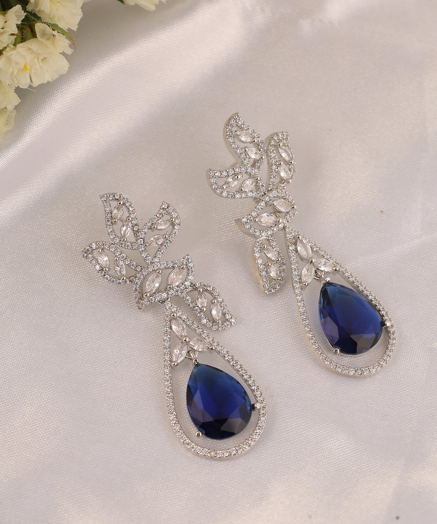 Sapphire And Rhinestones Drop Earrings
