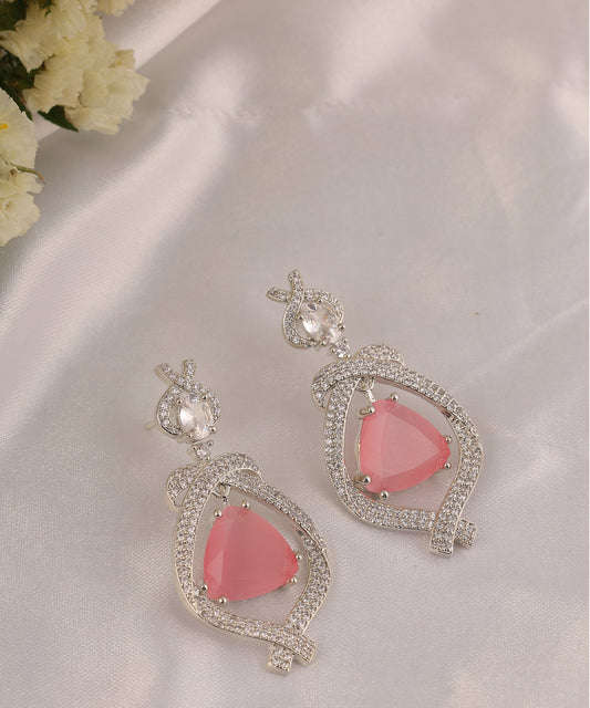 Baby Pink And Rhinestones Drop Earrings