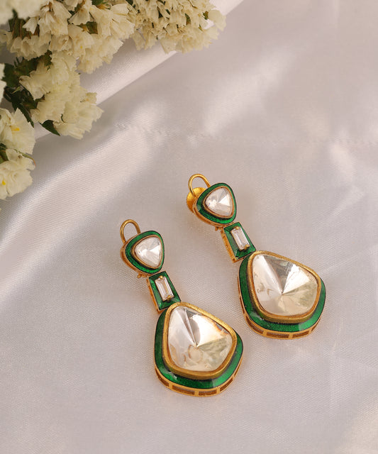 Polki Enameled Drop Earrings