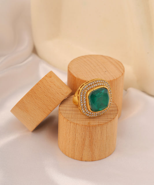 Emerald Hydro Stone Studded Ring