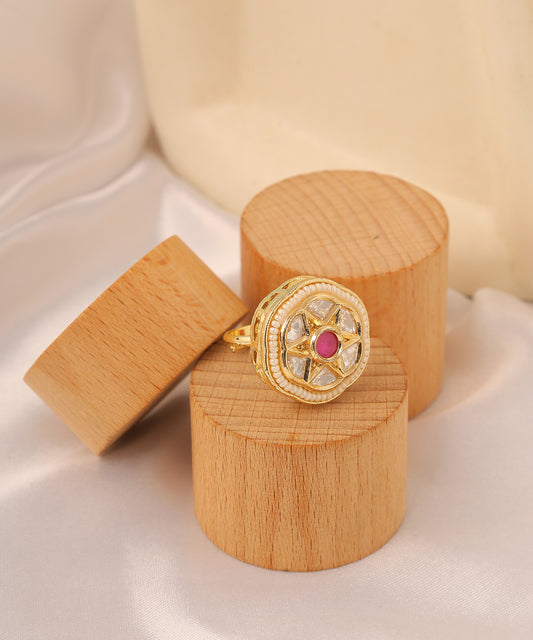 Kundan And Pearl Meenakari Small Ring