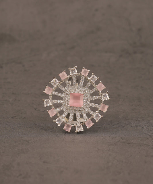 Baby Pink Crystal Studded Large Ring