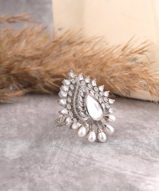 Leaf crystal Rings with pearls