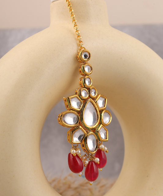 Kundan Maangtikka With Ruby Drops