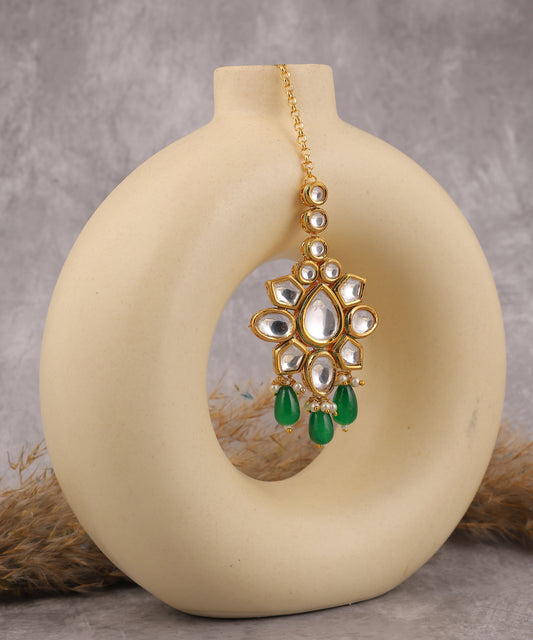 Kundan And Green Drops Maangtikka