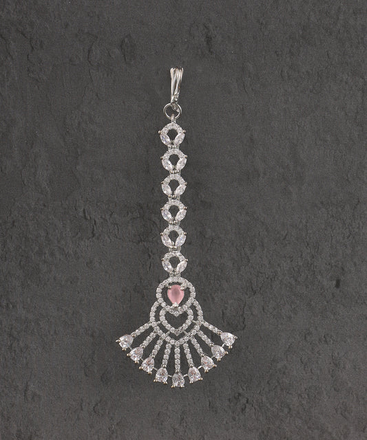 Artificial Diamond Maangtikka With Baby Pink Stone