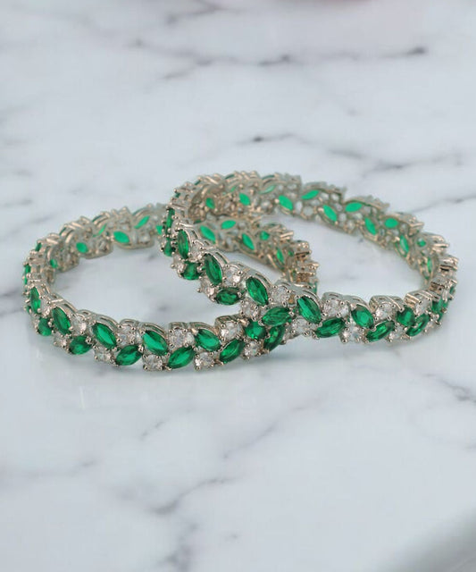 Emerald Stone And Crystal Studded Artificial Diamond Bangles