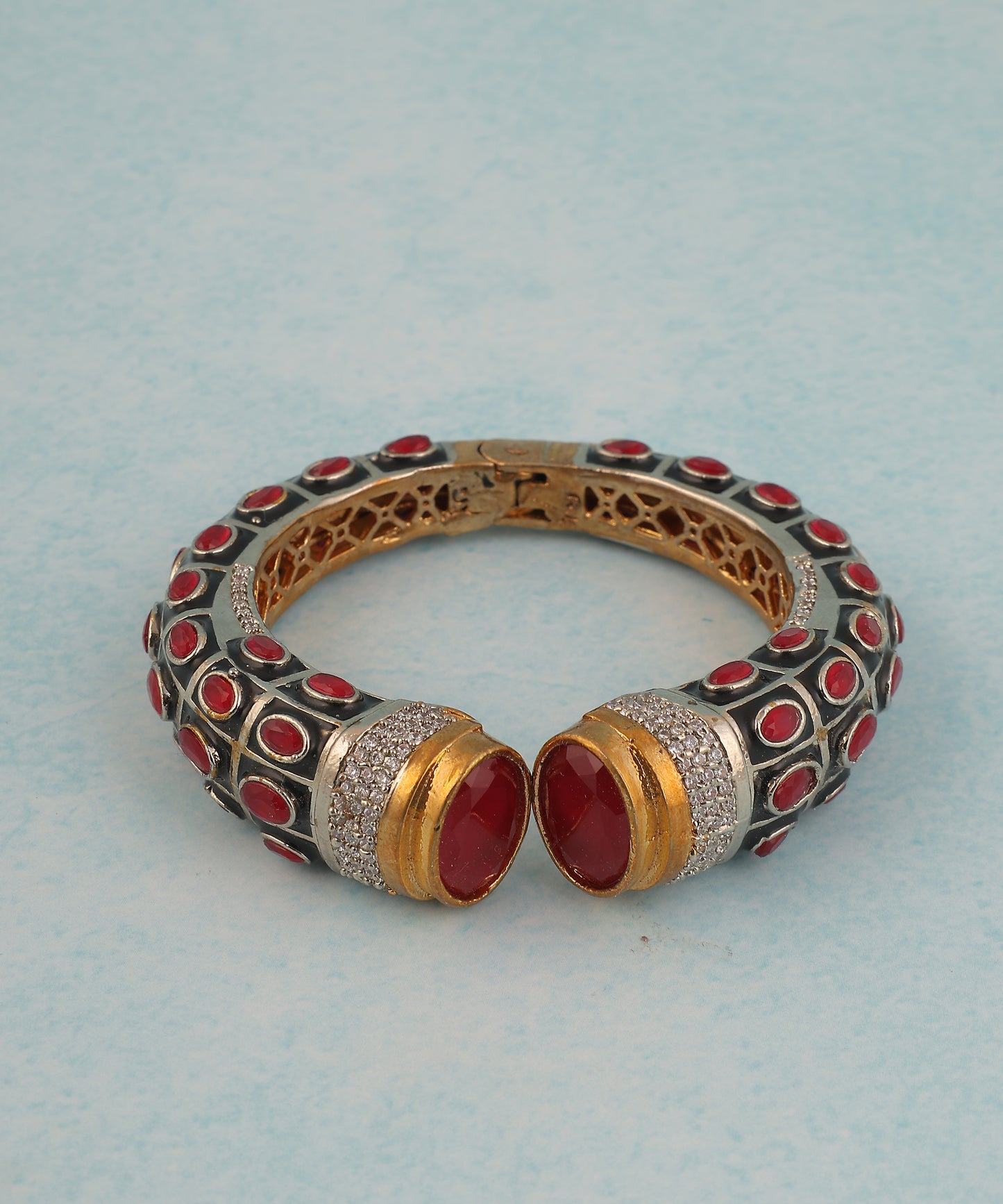 Blue Front Open Bangle With Intricated Work