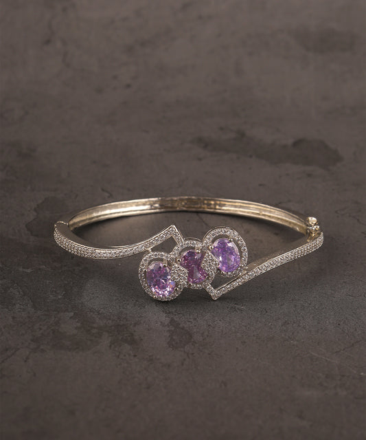 Violet Stone And Crystal Studded Silver Toned Bracelet