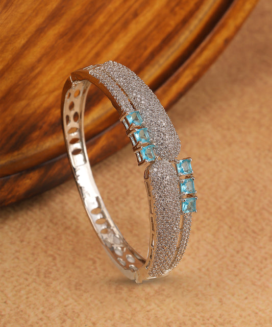 Light Blue And Nano Stones Studded Silver Toned Bracelet