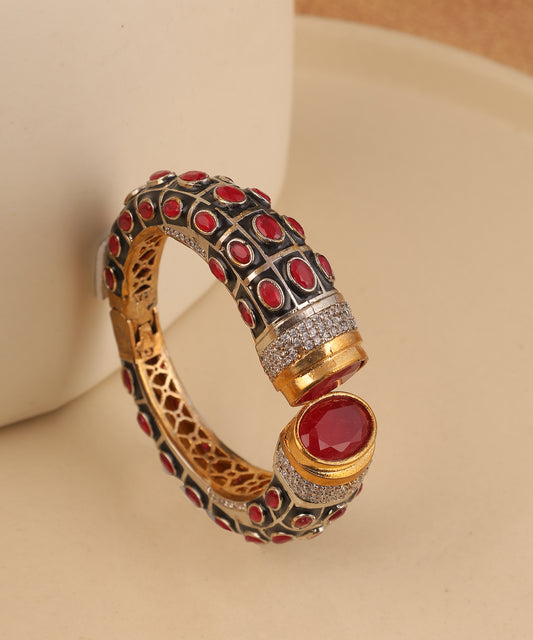 Blue Front Open Bangle With Intricated Work