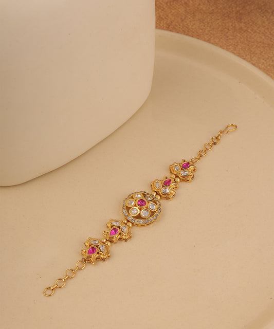 Pink Polki And Stone Studded Chain Bracelet
