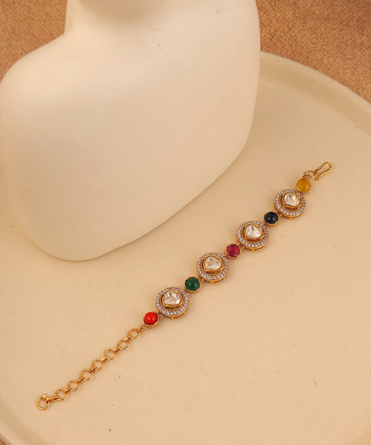 Multicoloured Polki And Stone Studded Bracelet