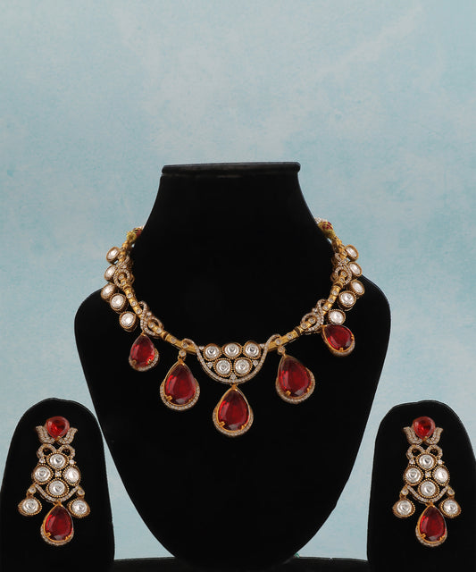 Chandini Hasli Style Necklace Featuring Ruby Stones And Polki