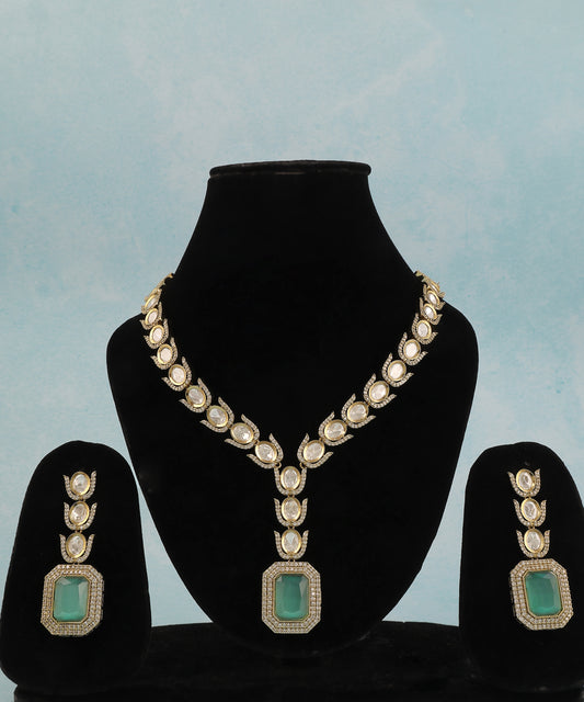 Myra Necklace Featuring Polki Stones And Teal Drop