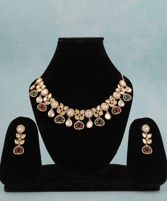 Polki Multicoloured Neckace With Drop Earrings