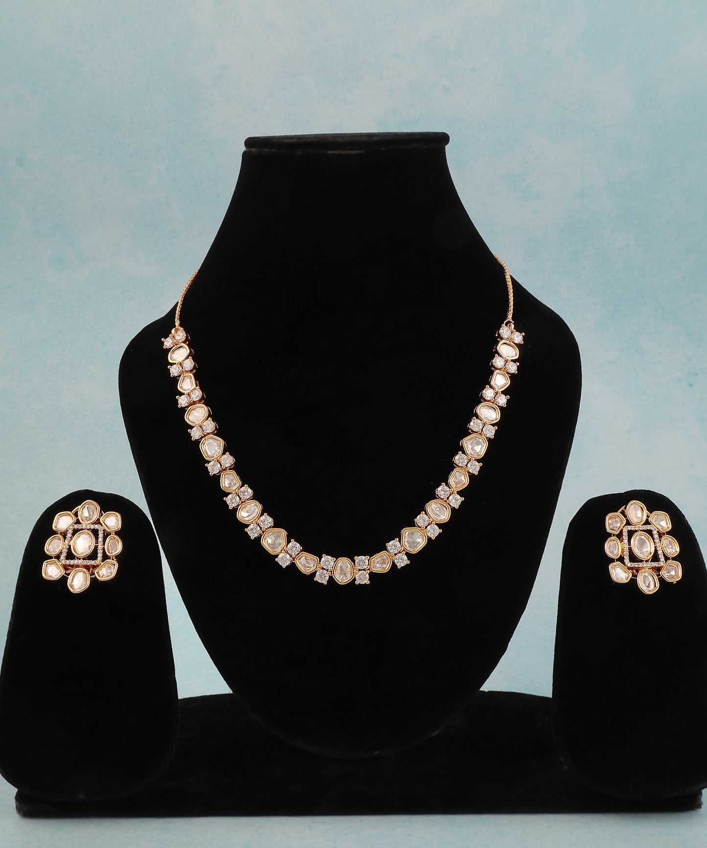 Polki Gold Plated Sleek Necklace With Studs