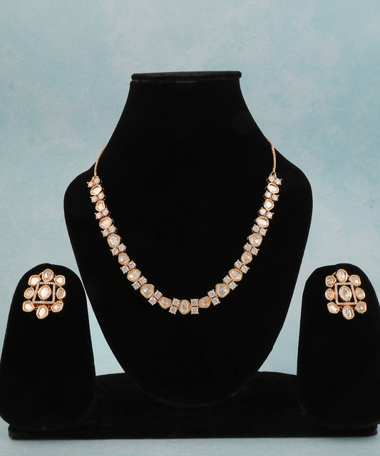 Polki Gold Plated Sleek Necklace With Studs