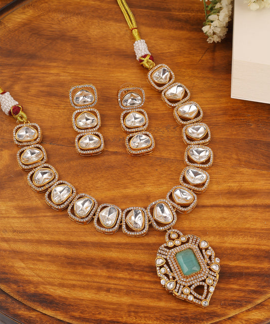 Eraya Necklace Featuring Moissanite Polki And Statement Teal Stone