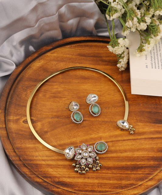 Jhankar Hasli/Necklace In Teal Colour