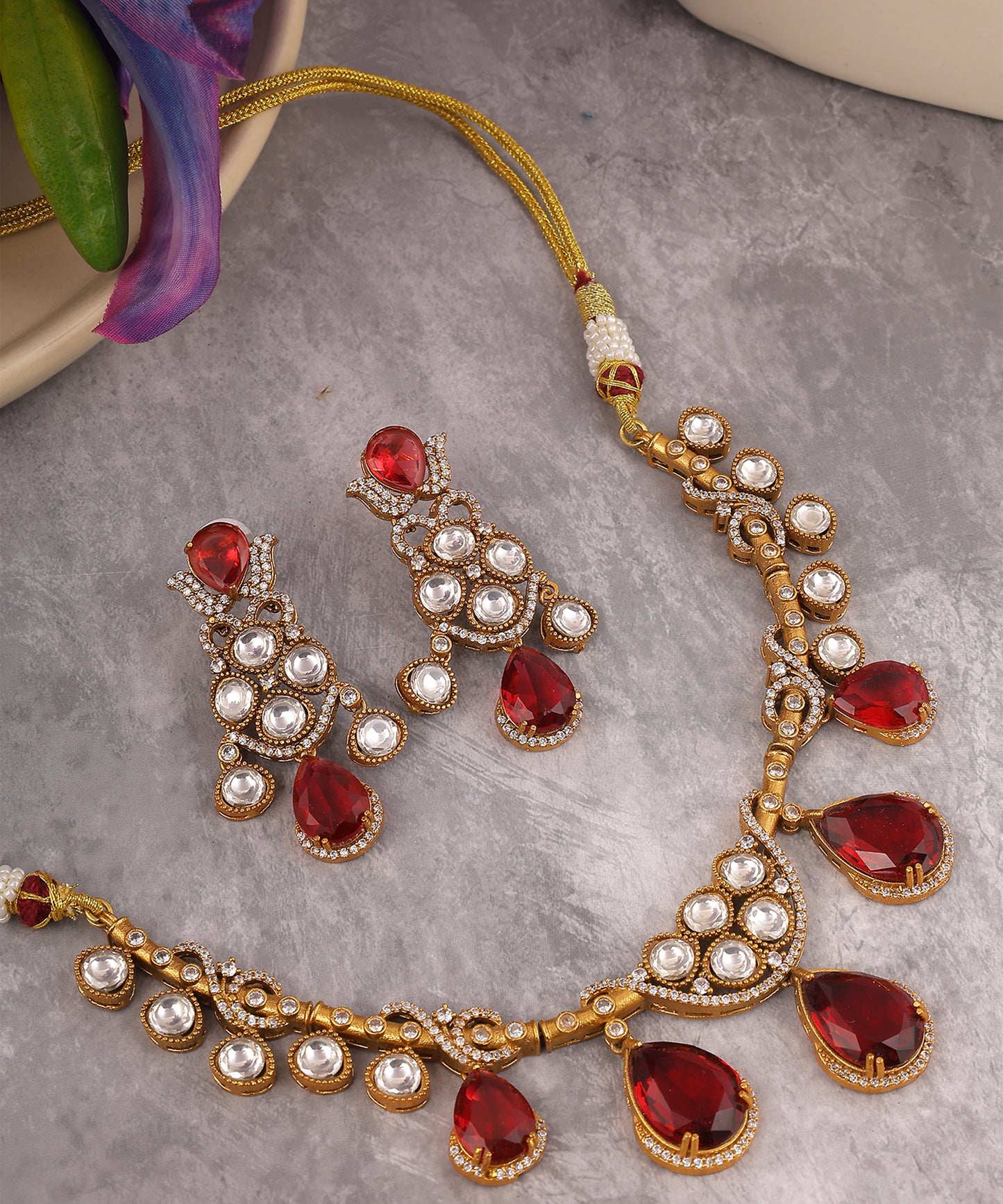 Chandini Hasli Style Necklace Featuring Ruby Stones And Polki