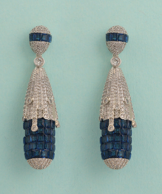 Nano Stones Studded Silver And Blue Artificial Diamond Earrings