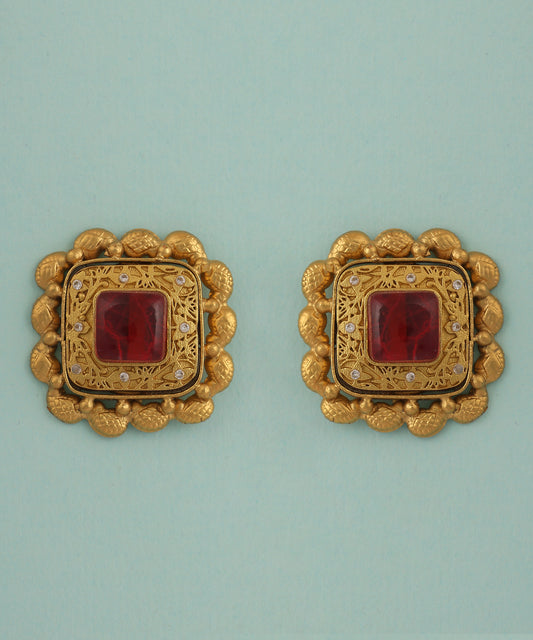 Gold And Ruby Big Studs/Earrings