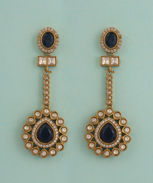 Polki And Sapphire Tear Drop Earrings