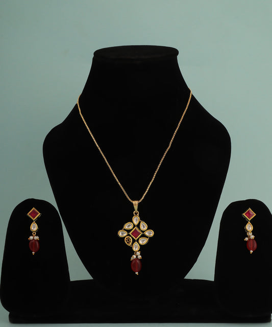 Ruby And Kundan Gold Plated Pendant Necklace