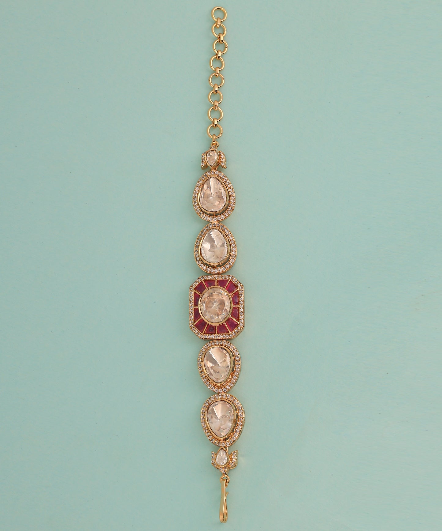 Designer polki and ruby chain bracelet