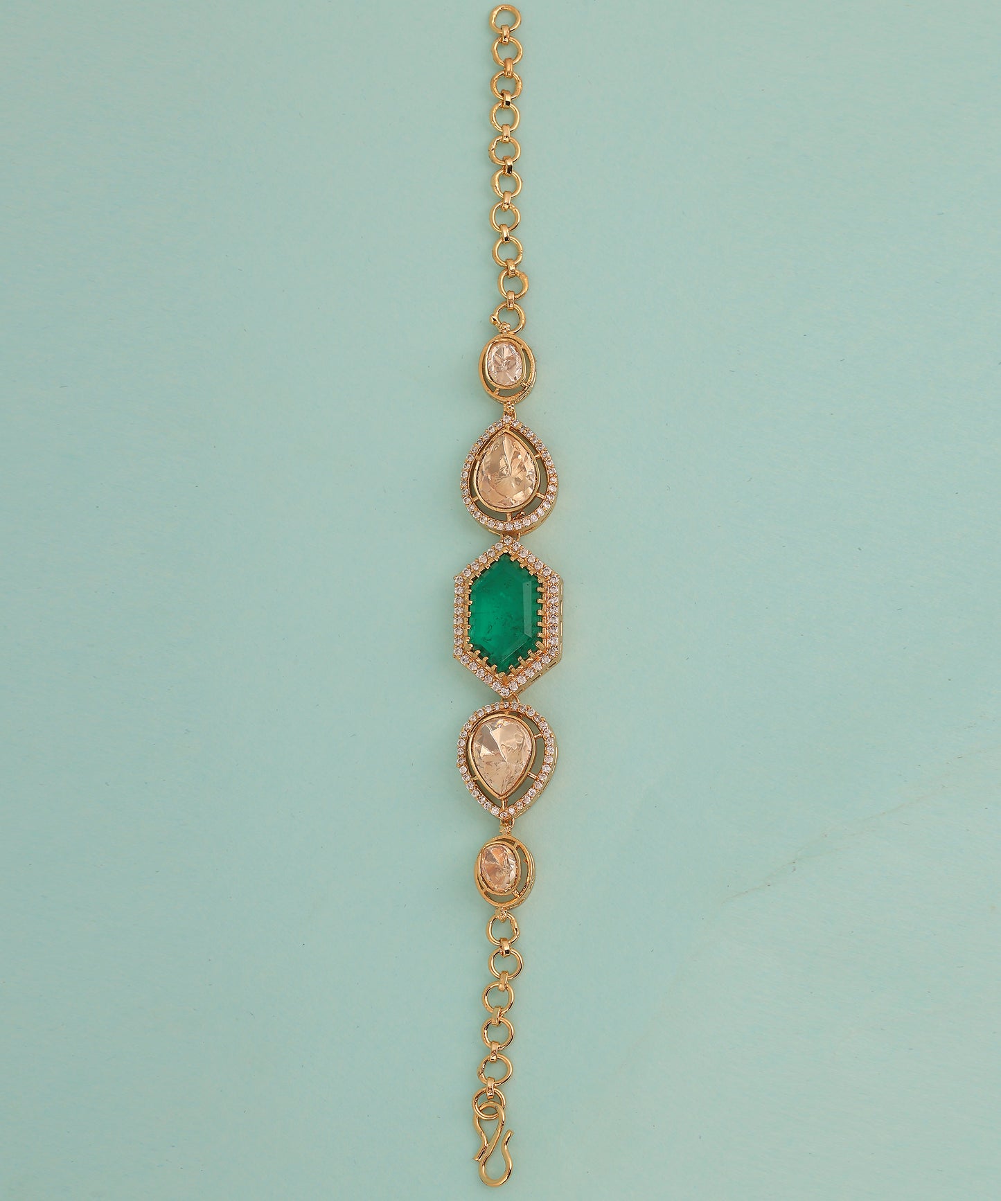 Designer Polki And Emerald Chain Bracelet