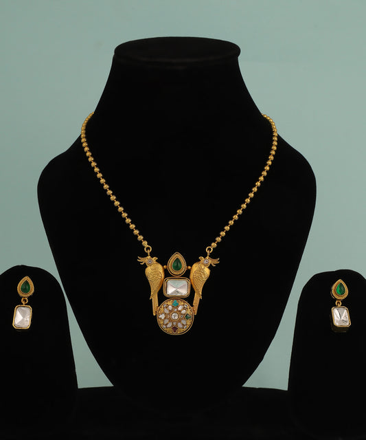 Bird Design Inspired Polki Gold Long Chain Necklace