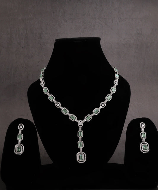 Mint Green Designer Drop Artificial Diamond Necklace
