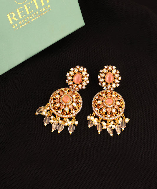 Polki And Emerald Tear Drop Earrings