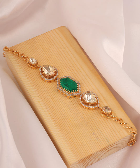 Designer Polki And Emerald Chain Bracelet