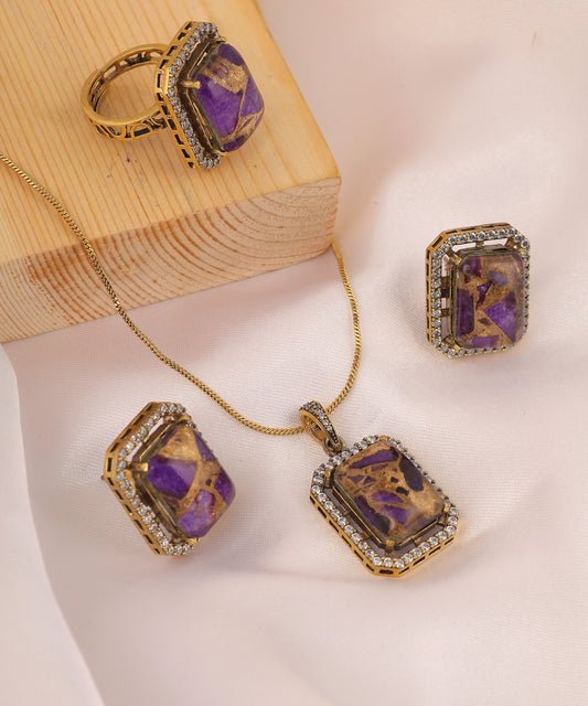 Purple Doublet Stone Chain Necklace With Ring