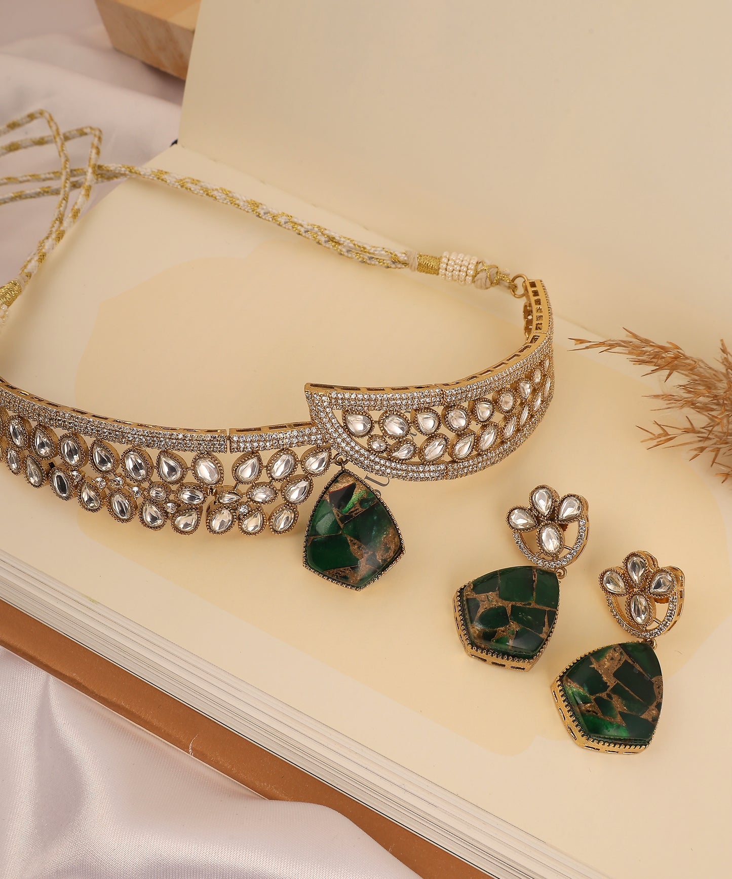 Avni Choker/Necklace Featuring Polki And Doublet Stone Drop