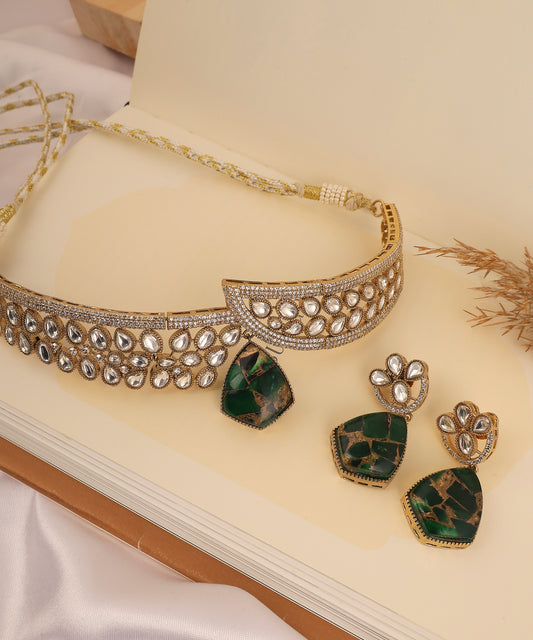 Avni Choker/Necklace Featuring Polki And Doublet Stone Drop