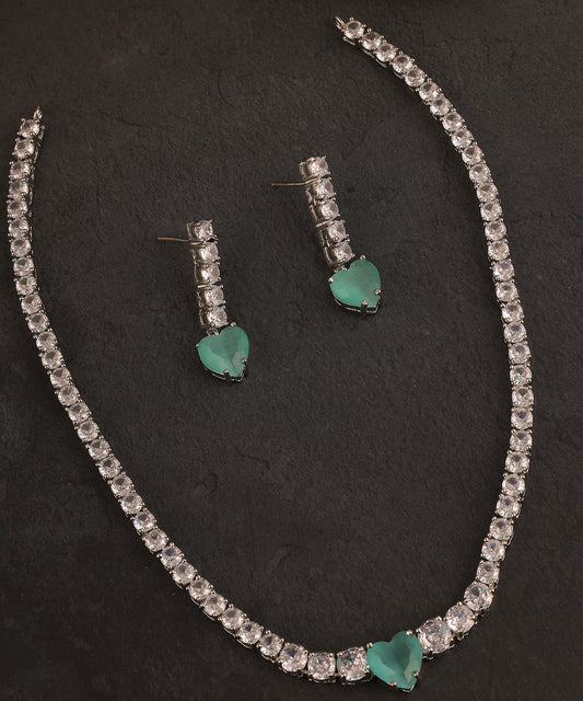 Tennis String Necklace With Statement Mint Green Heart