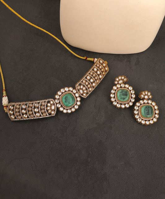 Polki Choker With Statement Mint Green Stone
