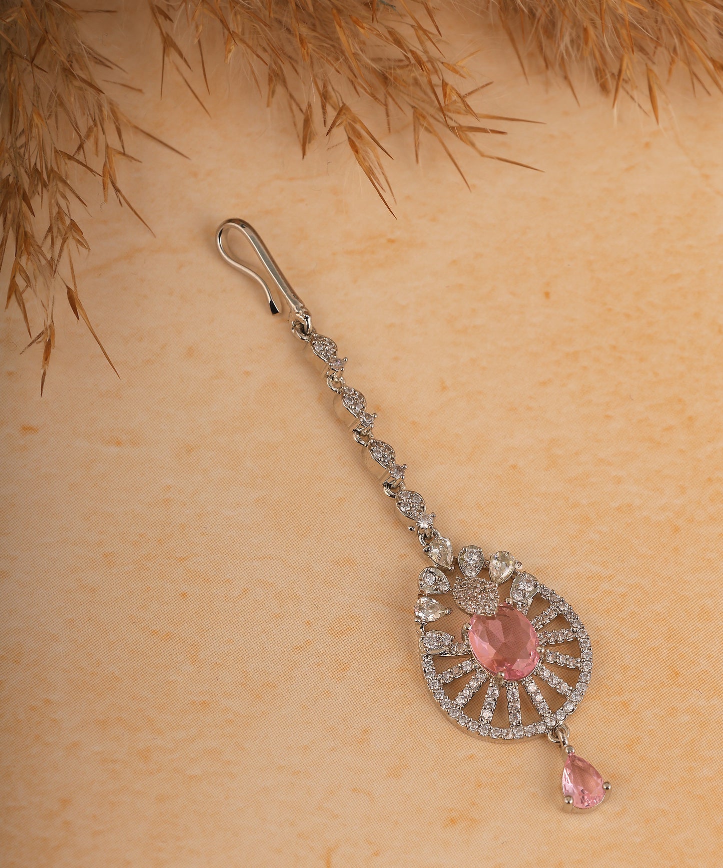Baby Pink Drop Artificial Diamond Maangtikka