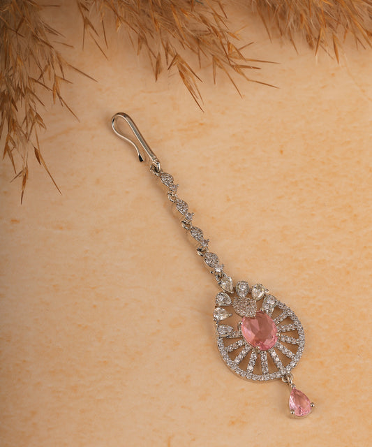 Baby Pink Drop Artificial Diamond Maangtikka
