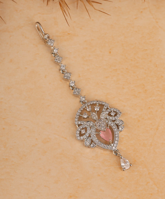 Baby Pink Artificial Diamond Maangtikka
