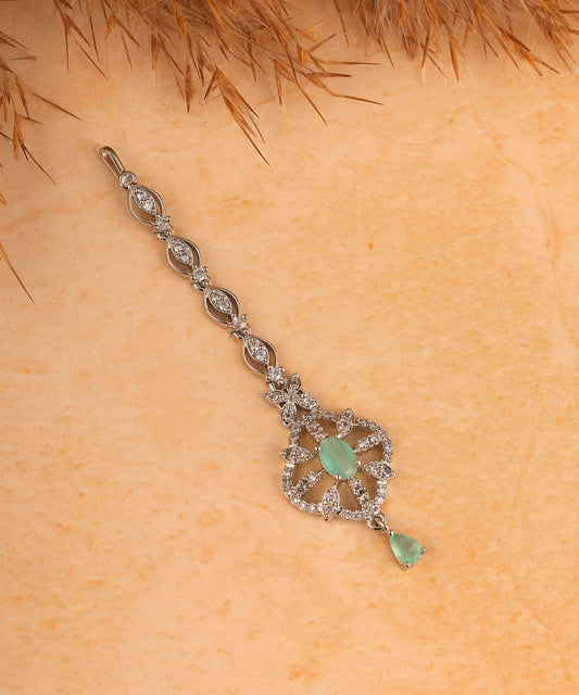 Mint Green Drop Artificial Diamond Maangtikka