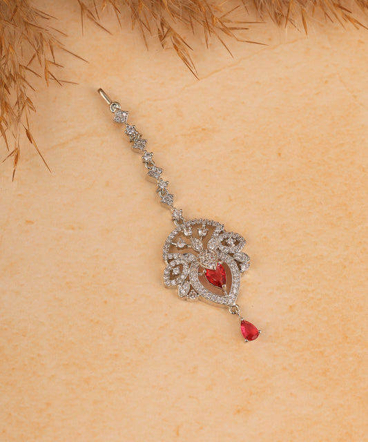 Ruby Drop Artificial Diamond Maangtikka